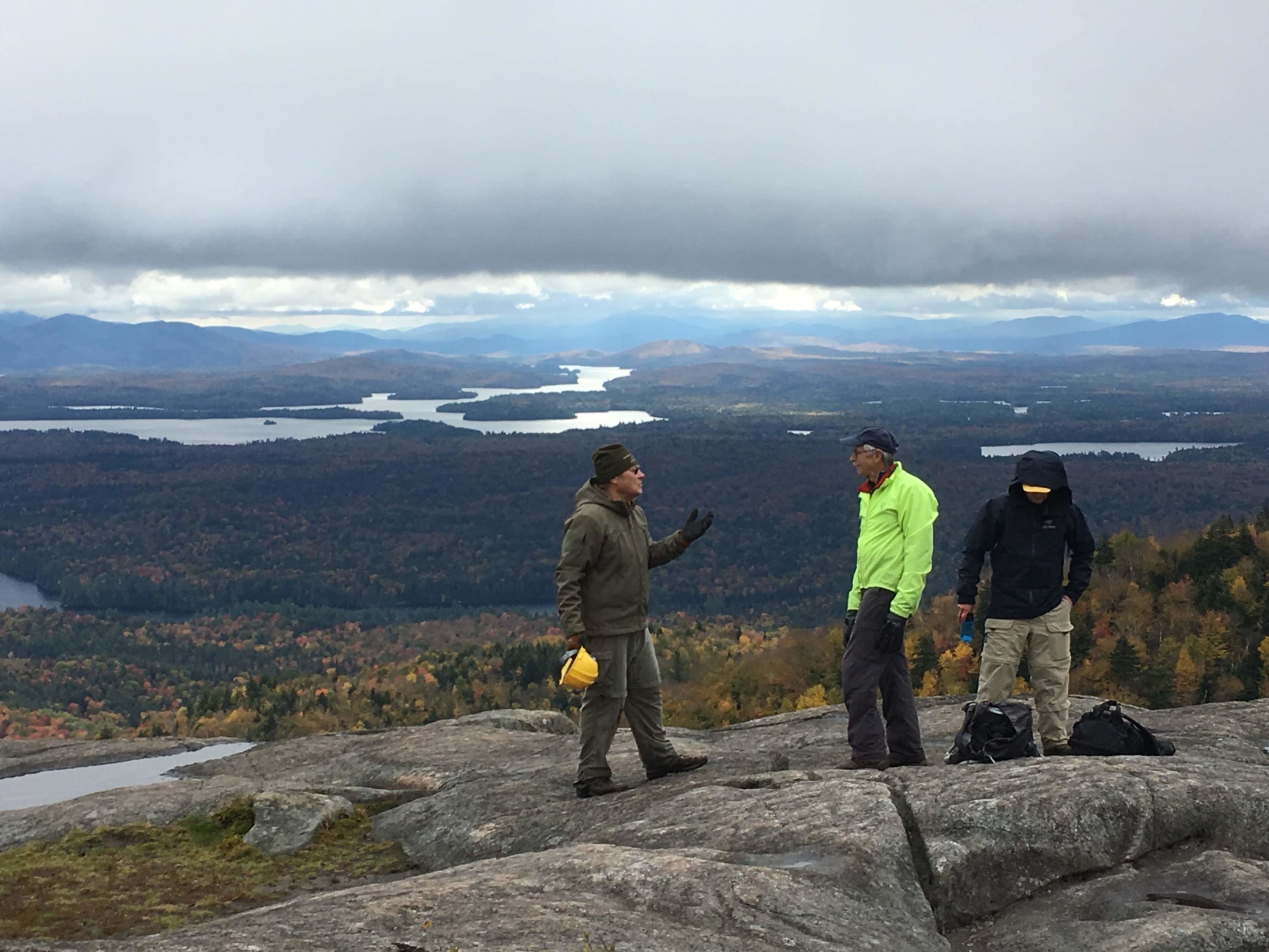 Taking a break to talk to hikers.