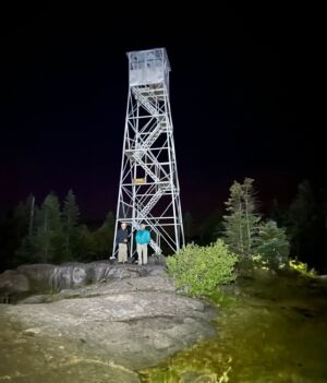 Tower lit with headlamp